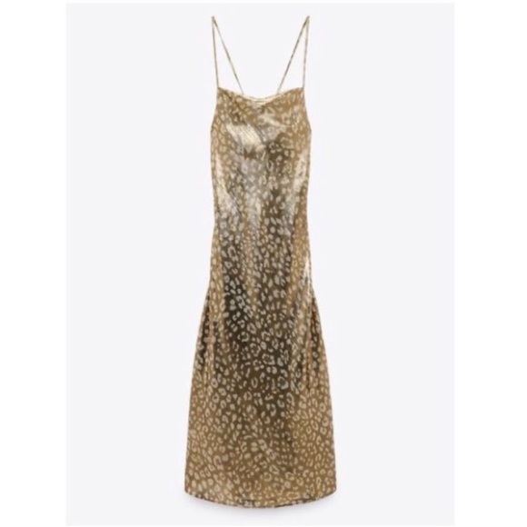 Metallic gold colored leopard-print, size Medium, gown, party, evening. - Picture 5 of 9